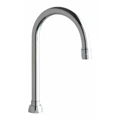 This gooseneck swivel spout is constructed from brass with a polished chrome finish. It has a flow rate of 1.5 gpm and includes mounting hardware. Suitable for commercial kitchens, laboratories, and industrial wash stations where a flexible water direction is needed.
