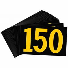 Retroreflective sheeting KVA marker with Gothic-style characters displaying the number 150. Character height 2 1/2 in, width 4 3/4 in. Used for identifying transformer or electrical equipment ratings such as 150 kVA in industrial and utility settings.