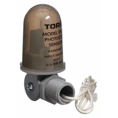 Photocell for automatic light control, compatible with TORK Series LC200 timer switches. Detects ambient light levels to trigger on/off cycles at dusk and dawn. Suitable for industrial and commercial lighting applications.
