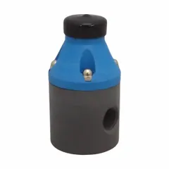 This pressure regulator is designed for corrosive and ultra-pure liquid systems, featuring a PVDF/TFE body and seals. It has a 1/2 in NPT x NPT inlet connection. Typical applications include maintaining upstream pressure in chemical processing, water treatment, and pharmaceutical systems to protect pumps and ensure consistent flow.