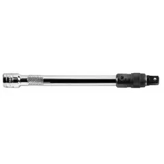 This 3/8" drive hand socket extension features a chrome finish and a locking mechanism to secure sockets. It is used to extend the reach of a ratchet or torque wrench for accessing fasteners in confined or recessed areas. Suitable for automotive, industrial, and mechanical applications.