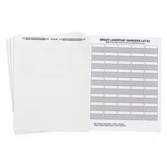 Polyester wraparound label with white matte finish. Measures 1 in x 1 1/2 in. Designed for permanent wire and cable identification on 16 AWG to 8 AWG wire gauge. Supplied as precut label sheets for application in industrial electrical panels and equipment.