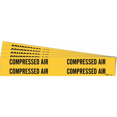 BRADY Pipe Marker: Compressed Air, Yellow, Black, Fits 3/4 to 2 3/8 in Pipe O.D. - Compressed Air Adhesive Pipe Markers