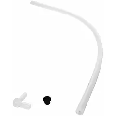 Silicone draining tube accessory for laboratory drying racks. Measures 19 inches in overall length. Facilitates drainage by directing water away from drying glassware and equipment, helping to keep work surfaces dry.