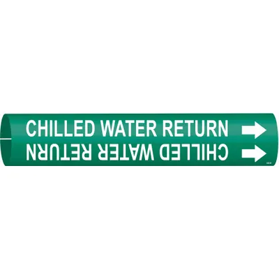 BRADY Pipe Marker: Chilled Water Return, Green, White, Fits 1 1/2 to 2 3/8 in Pipe O.D. - Chilled Water Return Snap-On Pipe Markers