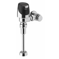 The SLOAN Solis 8186-1.5 is an exposed urinal automatic flush valve with a top spud location, operating at 1.5 gallons per flush (gpf). It features solar-powered operation, eliminating the need for batteries or wiring, and is designed for 11-1/2 inch rough-in. Suitable for commercial restroom applications requiring water-efficient, low-maintenance flush control.