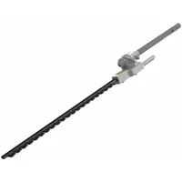 This articulating hedge trimmer attachment is designed for use with compatible DEWALT power heads. It allows trimming and shaping of hedges, shrubs, and bushes, with an articulating head for cutting in tight spaces. Overall length is 48 11/16 inches