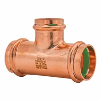 This copper press tee fitting is used to branch or join copper tubing in plumbing systems. It features a seal window for visual confirmation of proper installation. Sizes: 1 1/2 in CTS x 1 1/2 in CTS x 1 1/4 in CTS
