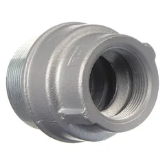 Threaded iron vertical sealing hub with 25% fill rating, featuring 1-1/4 in FNPT to 2 in MNPT connections and 2 in NPT male-to-female thread. Complies with UL 886 standards for Class III hazardous locations. Used to seal conduit systems in environments with combustible fibers or flyings, preventing passage of gases, vapors, or flames.