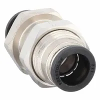 Nickel-plated brass push-to-connect union fitting with 1/2 in OD x 1/2 in OD size. Push-to-Connect x Push-to-Connect configuration enables tool-free installation. Used for joining tubing in pneumatic or fluid systems