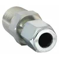 This PARKER Ferulok series compression fitting adapter is a flareless bite-type steel fitting with a 3/4-14 thread size. It is used to connect tubing to pipe threads in hydraulic and pneumatic systems, providing a leak-proof seal in high-pressure fluid power applications