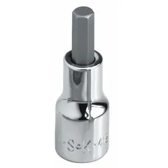This hex bit socket features a 14 mm hex tip and a 1/2 in drive size, with an overall length of 4 5/32 in. It is designed for driving hex-head fasteners in mechanical and assembly tasks where a replaceable insert extends service life.