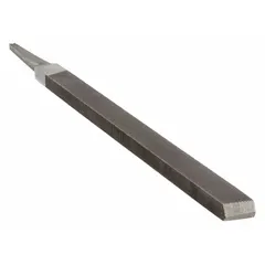 Square file with double-cut, single edge cut, second cut configuration. Width of 9/16 in and length without tang of 8 in. Used for shaping and finishing metal, deburring, smoothing edges, and fitting square holes or slots in machining and fabrication work.