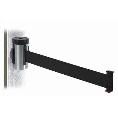 RETRACTA-BELT Retractable Belt Barrier: Magnet, 10 ft Belt Lg, Pattern, Black - Magnetic-Mount Retractable Belt Barriers