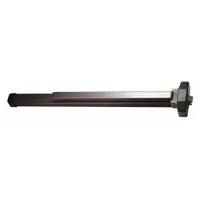 This rim push bar is a crossbar-style exit device in a bronze finish, designed for doors up to 3 ft wide. It is ADA compliant for accessible egress in commercial buildings. The rim-type device allows quick door opening with a single push
