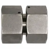 This flareless bite-type stainless steel compression fitting connects metric tubing in industrial fluid systems. The 42 mm OD x 42 mm OD swivel design simplifies alignment during installation. Suitable for hydraulic, pneumatic, and process piping applications requiring a leak-tight, vibration-resistant joint