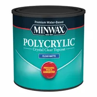 Water-based interior wood sealer and finish in a clear, transparent formulation. Provides a protective coating for wood surfaces such as furniture, cabinets, and trim. Supplied in a 0.5 pt container