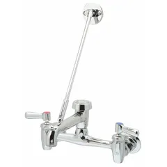 Wall-mounted centerset utility faucet made of brass with chrome finish. Straight design with 0.5 gpm flow rate. Suitable for service sinks in commercial or industrial settings such as janitorial closets and maintenance areas.