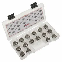 Thread gauge kit for identifying thread sizes on bolts, nuts, and fittings in fleet and vehicle maintenance. Measures 9 inches in length and 5 inches in width with a gray finish. Helps technicians select correct fasteners during repairs