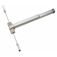 This surface-mounted vertical rod push bar is constructed of stainless steel and designed for doors up to 36 inches wide. It is intended for use as an exit device in commercial and institutional buildings, providing push-pad actuation for emergency egress. Note: vertical rod is not included