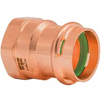 Press-fit x FNPT adapter in copper or bronze, connecting 1 in CTS copper tube to 1 in female NPT pipe thread. Features a Seal Window for visual installation verification. Used in plumbing systems for potable water, hydronic heating, and industrial fluid lines