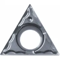 PVD carbide triangle turning insert for finishing operations on metal workpieces. Used in CNC lathes for precision turning and material removal in general machining applications
