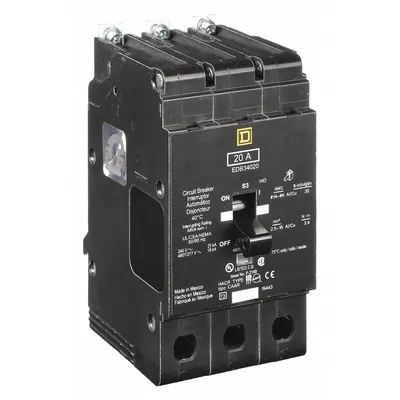 SQUARE D Miniature Circuit Breaker: 20 A, 277/480V AC, Three Phase, 18kA at 277/480V AC - EDB & EGB Series, Bolt-On Square D Miniature Circuit Breakers