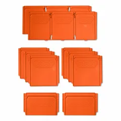 Set of 10 orange plastic dividers for customizing drawer layouts in tool storage cabinets. Each divider measures 5-5/8 in W x 2-1/8 in H x 12-1/4 in L, allowing adjustable compartments for organizing tools, parts, and accessories.