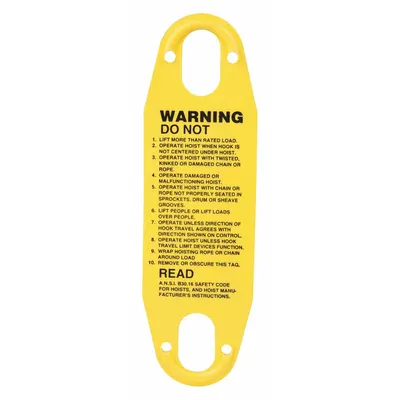BUDGIT Warning Label: Electric Chain Hoists, BEH - Warning Labels for Hoists