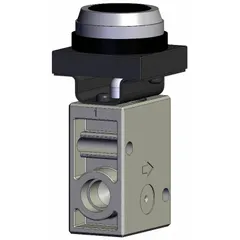 Manual air control valve with flush button actuator, 2 ports, 1/4 in NPT connections, and maximum operating pressure of 1 MPa. Used in pneumatic systems for selecting the higher of two input pressures in industrial automation, packaging, and material handling applications.