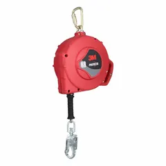 Mounted self-retracting lifeline with 85 ft steel lifeline, harness steel swivel snap hook, and carabiner anchorage end connection. Sealed housing rated ANSI Class 1 (2021) for overhead-only fall arrest applications.