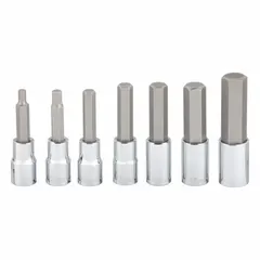 This 25-piece hex bit socket set includes 7 hex bit sockets with replaceable inserts, covering sizes from 6 mm to 19 mm. The 1/2 in drive size is suited for heavy-duty fastening tasks in automotive repair, machinery assembly, and industrial maintenance. The replaceable insert design extends tool life by allowing easy replacement of worn bits.