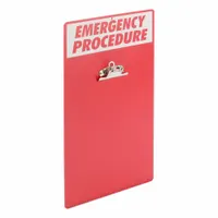 Plastic clipboard with overall dimensions of 17 in height, 9 1/2 in width, and 4 1/2 in depth. Provides a portable writing surface for documenting emergency procedures, safety checklists, and incident reports in industrial environments