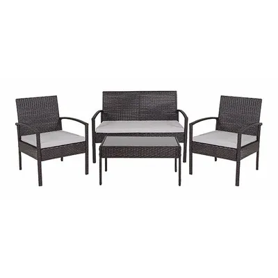 FLASH FURNITURE Patio Lounge Set with Glass Table and Wicker Chairs - Patio Lounge Sets