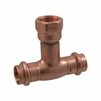 This NIBCO Press System tee is used to create a branch connection in copper plumbing systems, joining three 1/2 in CTS pipes. Made of copper with an EPDM O-Ring, it is designed for press-connect installation without soldering. Suitable for potable water, hydronic heating, and industrial piping applications
