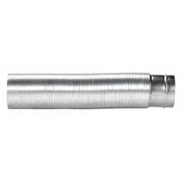 Flexible aluminum chimney liner for natural gas venting, with 6-inch duct diameter, 10-foot length, and 500°F maximum temperature rating. Plain ends and included flashing facilitate installation. Used for relining or repairing existing chimneys to improve draft and safety