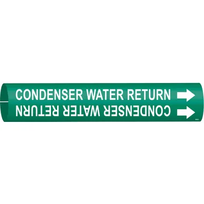 BRADY Condenser Water Return Snap-On Pipe Marker, 4-6 in Pipe O.D., Green/White - Condenser Water Return Snap-On Pipe Markers