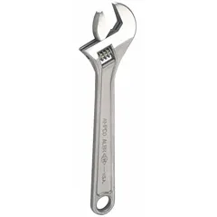 This nonsparking adjustable wrench is made of aluminum bronze with a natural finish. It has an overall length of 12 inches and a jaw capacity of 1 1/2 inches. Suitable for use in environments where sparking from steel tools must be avoided.
