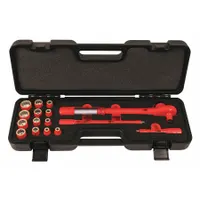 WIHA Socket Wrench Set: 3/8 in Drive Size, 16 Pieces, 8 mm to 20 mm Socket Size Range, (13) 12-Point (MPN 30192)