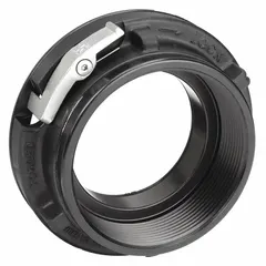 This aluminum rigid adapter connects NPT-threaded fire hydrants or standpipes to Storz couplings. It features a 4 in NPT thread on one end and a 4 in Storz coupling on the other, enabling quick hose attachment. The straight design and aluminum construction are suited for fire-protection systems.