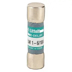 Midget time-delay fuse rated 1.6 A and 250 V AC. Dimensions: 13/32 in x 1 1/2 in. Provides overcurrent protection with time-delay characteristics to accommodate temporary inrush currents in industrial equipment such as motor circuits and control panels.