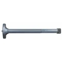 Rim-type exit device with touchbar style, constructed of aluminum. Designed for doors up to 36 inches wide. ADA compliant for low-force operation. Suitable for emergency egress in commercial and industrial applications