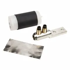 Aluminum two-hole lug for terminating copper wire. Accepts minimum 1/0 AWG wire and fits 1/2 in stud. Suitable for power distribution panels and switchgear in high-vibration environments.
