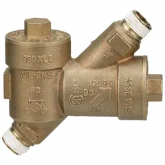 Double check backflow preventer with 3/4 in FNPT x FNPT connections. Bronze body with ball valve shut-off. Overall length 11.25 in. Used in water systems to prevent backflow of contaminated water into potable supply.