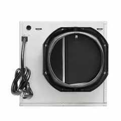 Round duct inline cabinet supply fan for introducing fresh air into HVAC systems. 115V AC single-phase, 2-speed motor delivers 180 cfm at 0.100 in static pressure. 6-inch duct connection with horizontal discharge. Suitable for residential or light commercial ventilation applications.