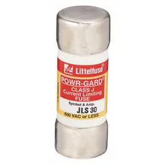 Class J, cylindrical body, fast-acting, non-indicating fuse rated 30 A and 600 V AC. Provides overcurrent protection in industrial electrical circuits such as motor control centers, panelboards, and switchgear where rapid response to short circuits is required.