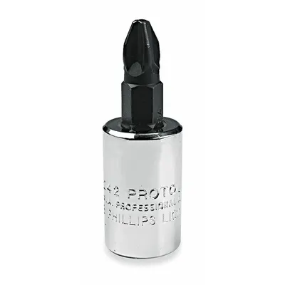 PROTO Socket Bit: 3/8 in Drive Size, Phillips Tip, #2 Tip Size, 1 31/32 in Overall Lg - Phillips Bit Sockets