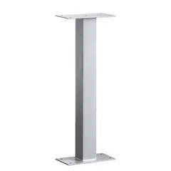 This bolt-mounted aluminum pedestal supports roadside mailboxes. It measures 32 inches high by 3 1/2 inches wide and deep, with a gray powder-coated finish. Mounting hardware is included for installation.