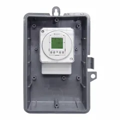 This electromechanical timer switch from INTERMATIC features a 24-hour SPDT switching mechanism for daily on/off control of electrical loads. The plastic body is designed for indoor surface mounting. Typical applications include lighting, HVAC, and other equipment requiring a repeat daily schedule.