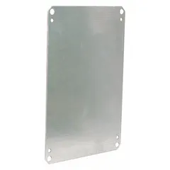 This galvanized steel back panel provides a mounting surface within electrical enclosures. It measures 34.2 inches in height and 22.2 inches in width, offering a platform for securing components such as DIN rails, terminal blocks, and circuit breakers.
